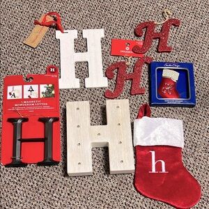Holiday Monogram 'H' Decoration Set - Red, White, Black